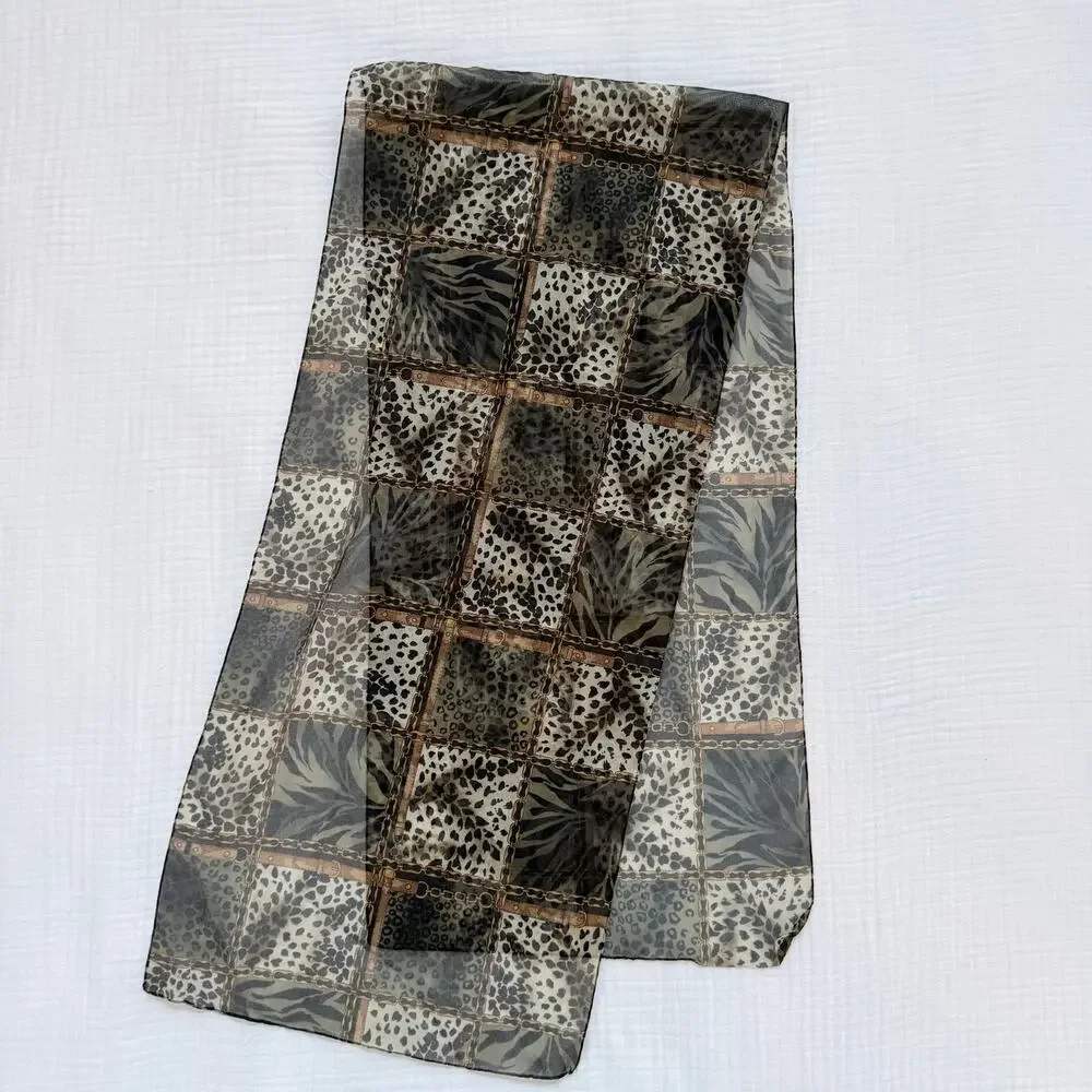 Safari Equestrian Style Animal Print Scarf -‎ Gold Chain & Belt Motif